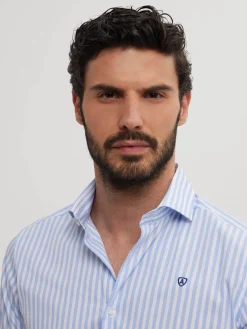 CAMISA COMFORT RAYAS CELESTE