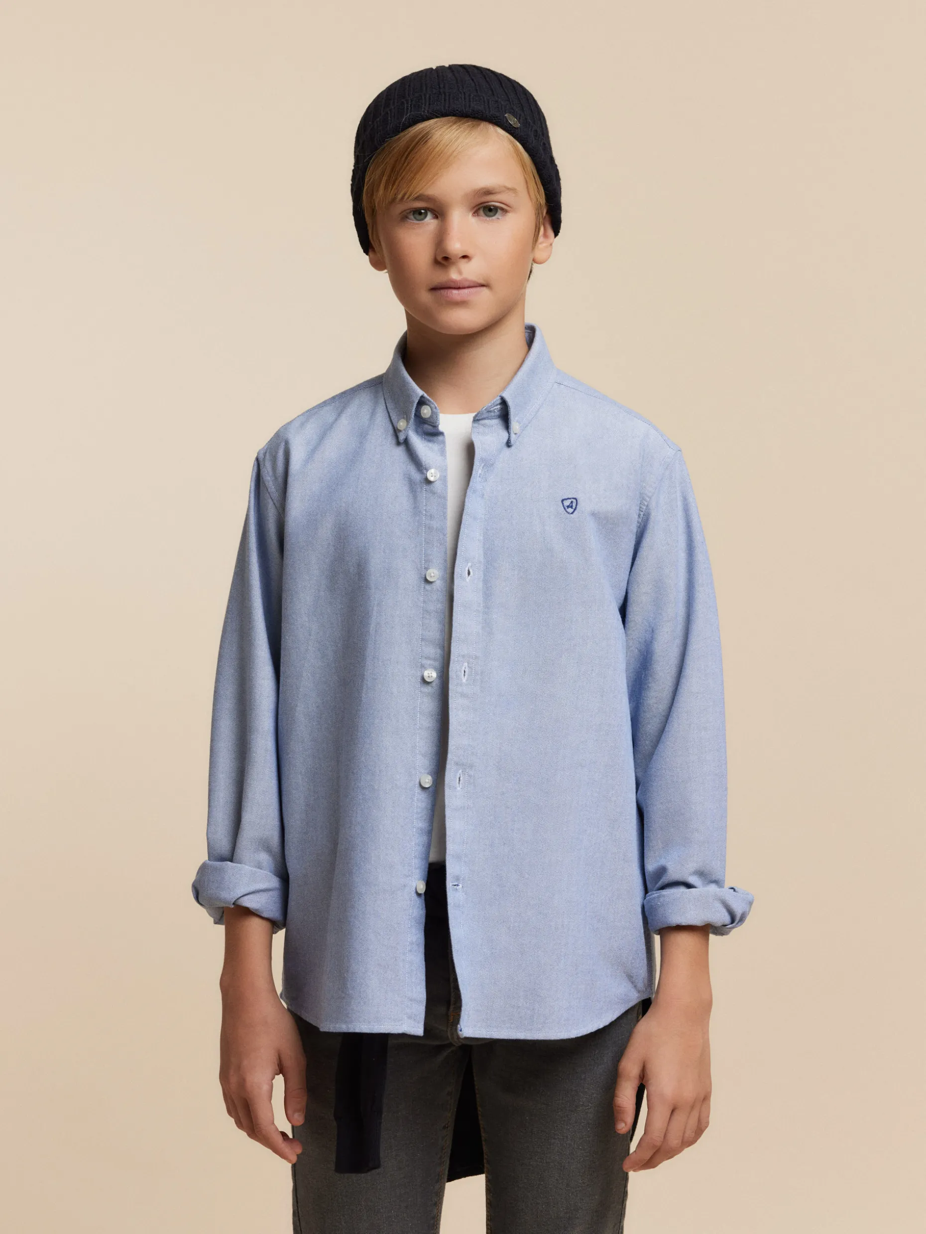 CAMISA OXFORD SOLID KIDS AZUL