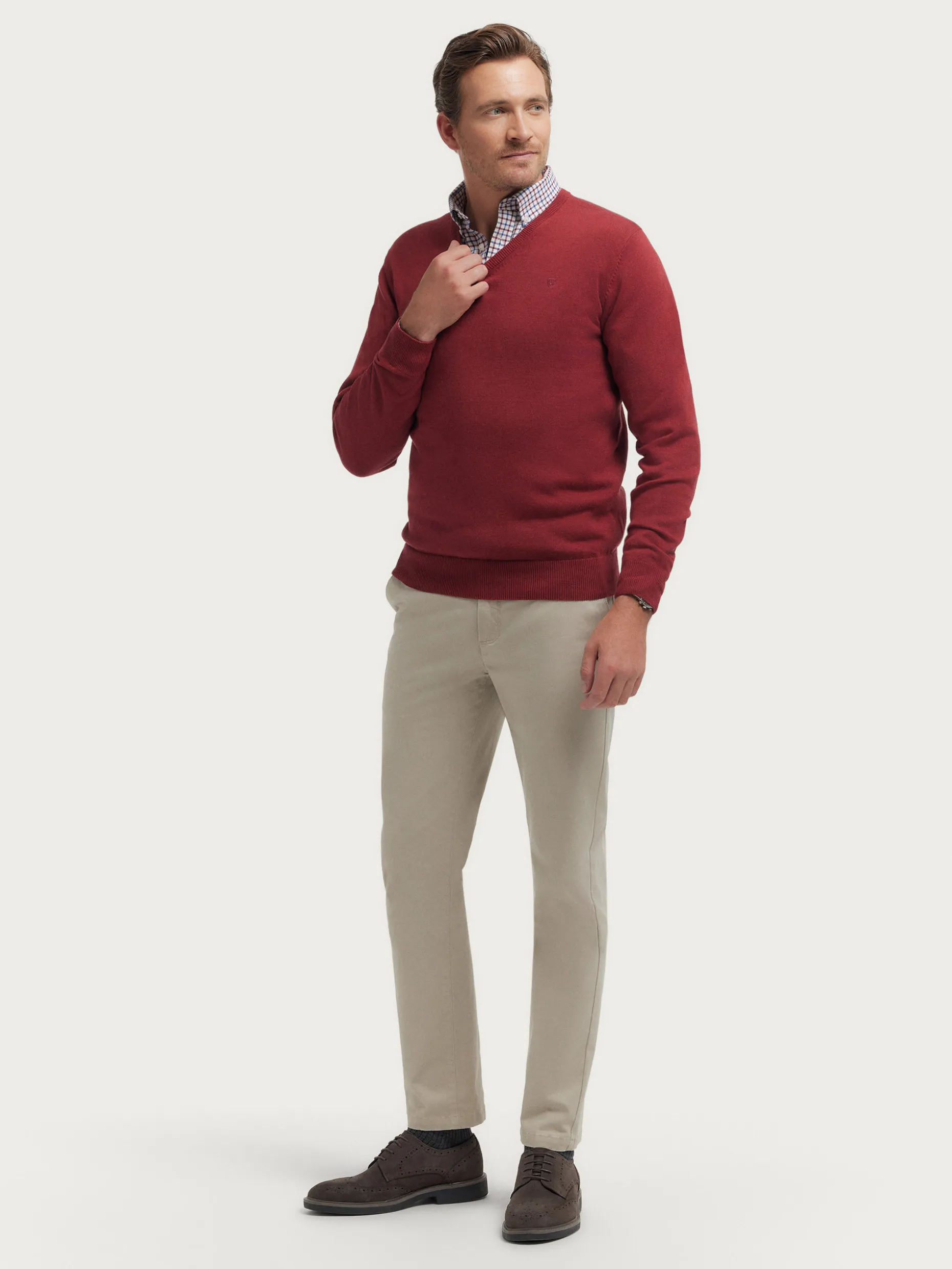 JERSEY V-NECK TRENDY BURDEOS